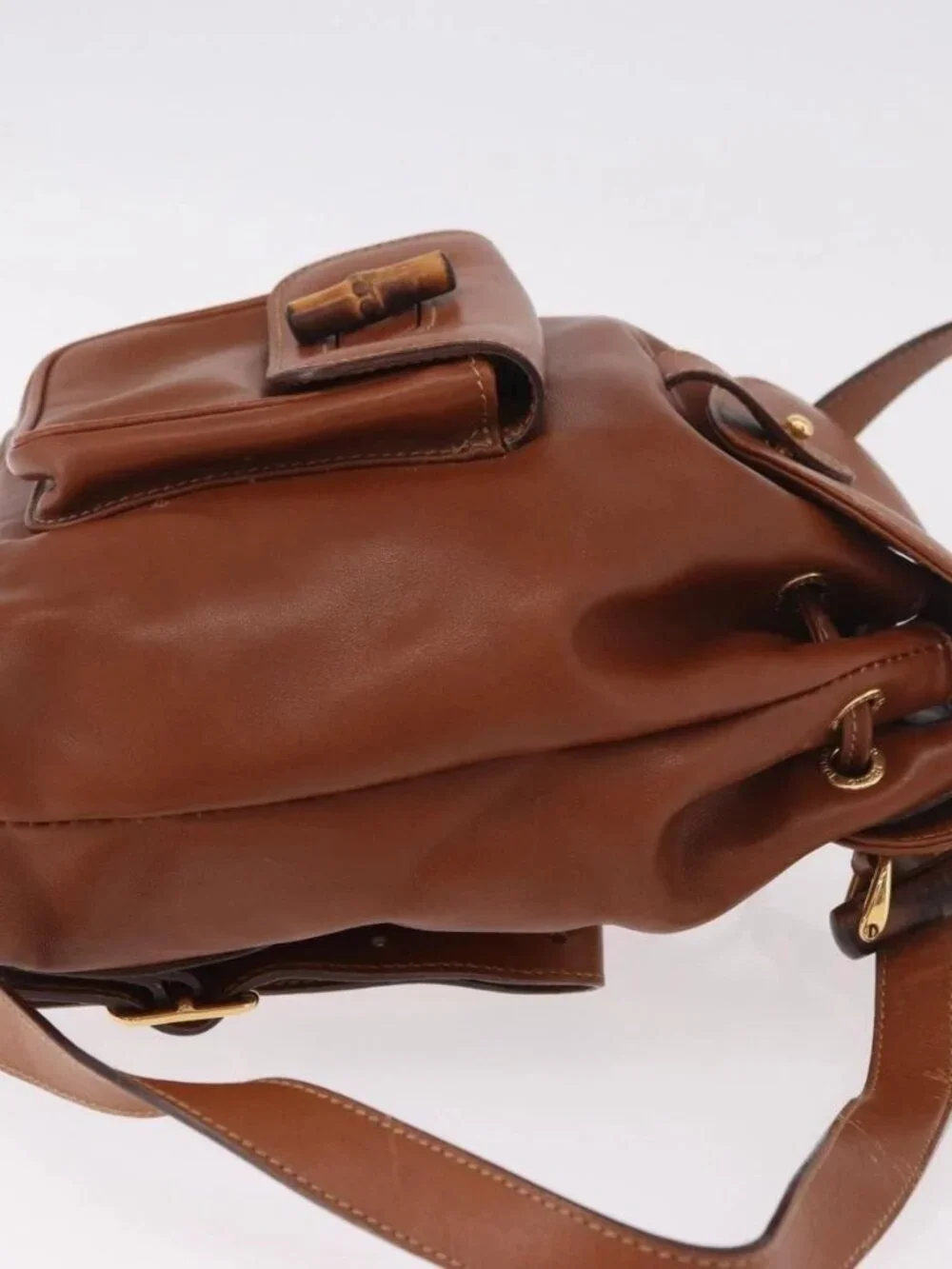 GUCCI Bamboo Backpack Leather Brown Gold 003 2058 0030 Auth ka4930